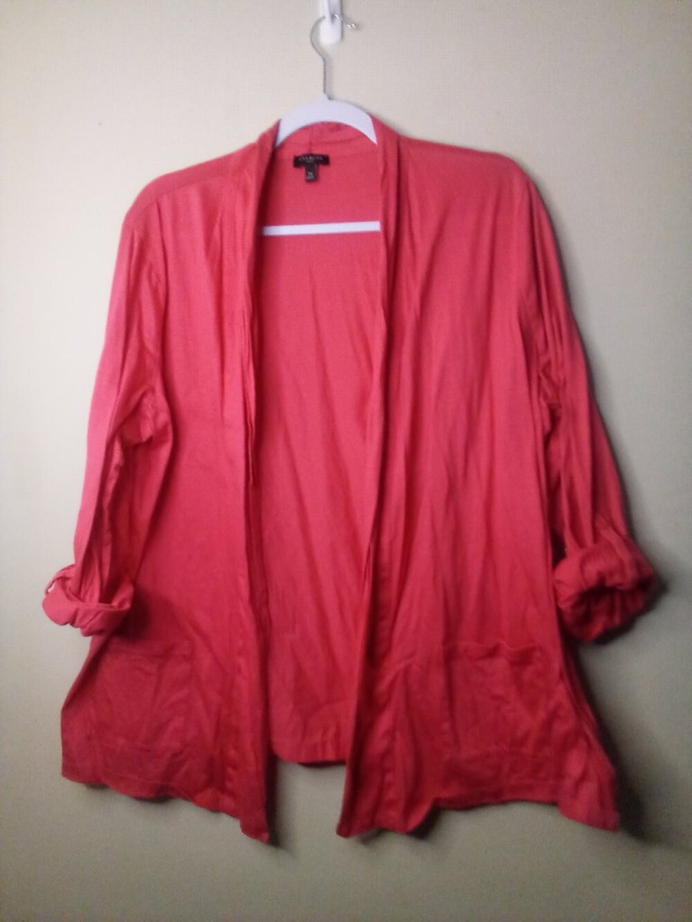 Talbots Open Blouse Cardigan Women 2X Roll Tab Sleeve Cotton Coral